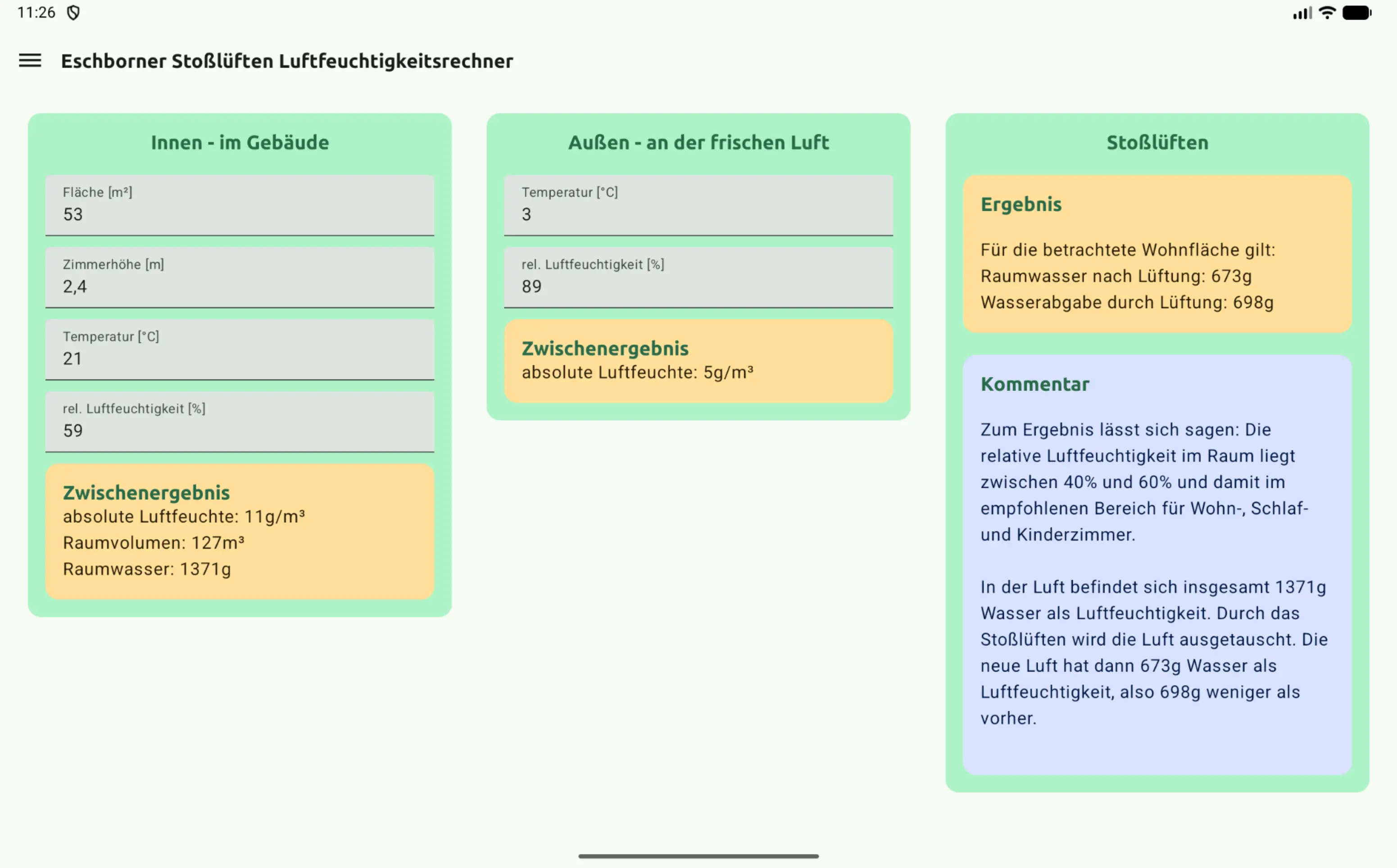 Screenshot des Eschborner Sto&szlig;l&uuml;ften Luftfeuchtigkeitsrechner